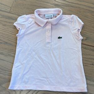 Lacoste Girls Light Pink Polo with scalloped collar, size 5 RUNS SMALL